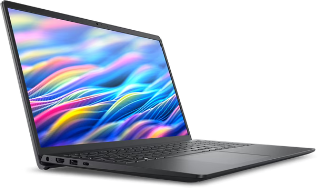 Laptop with colorful display on a white background