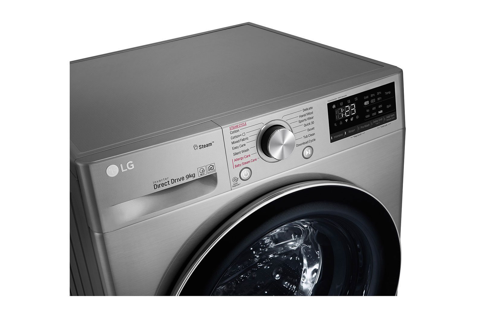 LG Front Load Washing Machine A+++, 9KG, 1400RPM, AI DD, Silver
