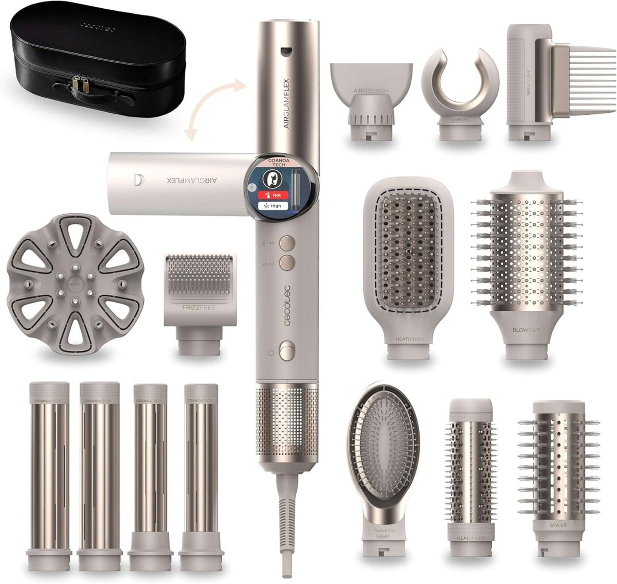 Cecotec Air Glam Hair Dryer, 14 in 1 Flex Multifunction, 1400Watts, Brown
