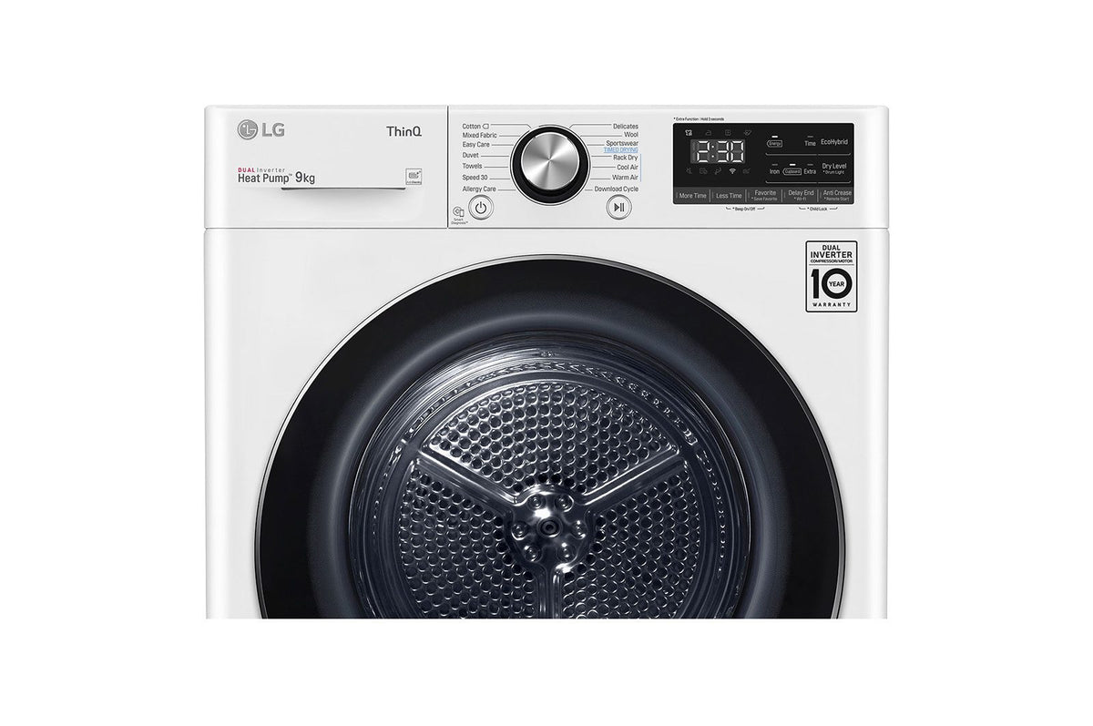 LG Heat Pump Condenser Dryer A+++, 9KG, Eco Hybrid, Drum Care, Drum LED, White