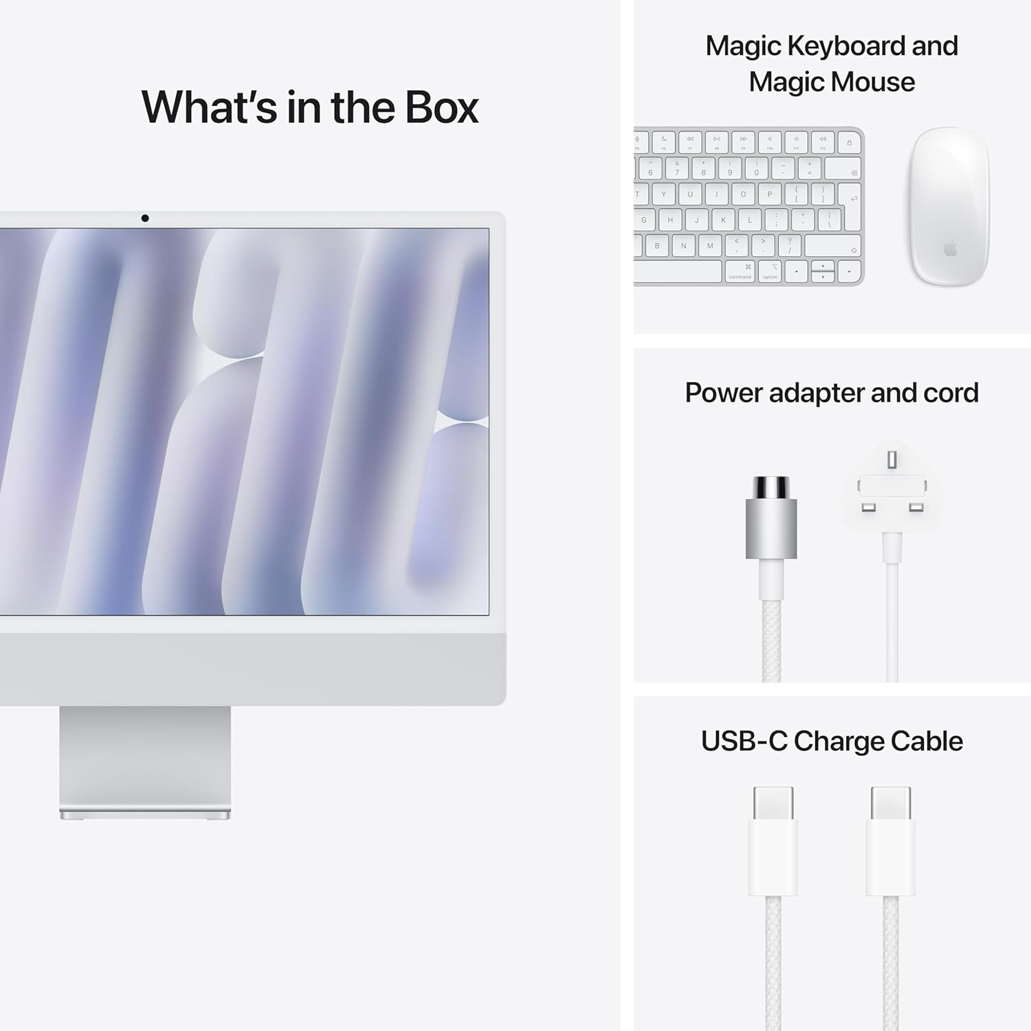 Apple iMac 24Inch with Retina 4.5K Display, M4 chip with 8core CPU and 8core GP, 256GB SSD, Silver