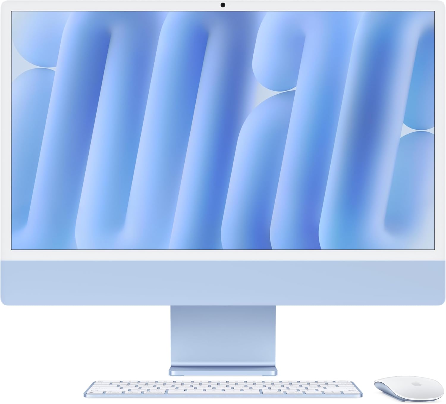 جهاز Apple iMac بشاشة Retina 4.5K مقاس 24 بوصة، شريحة M4 بمعالج 8 أنوية، وحدة معالجة رسومية 8 أنوية، سعة تخزين SSD 256 جيجابايت، باللون الأزرق