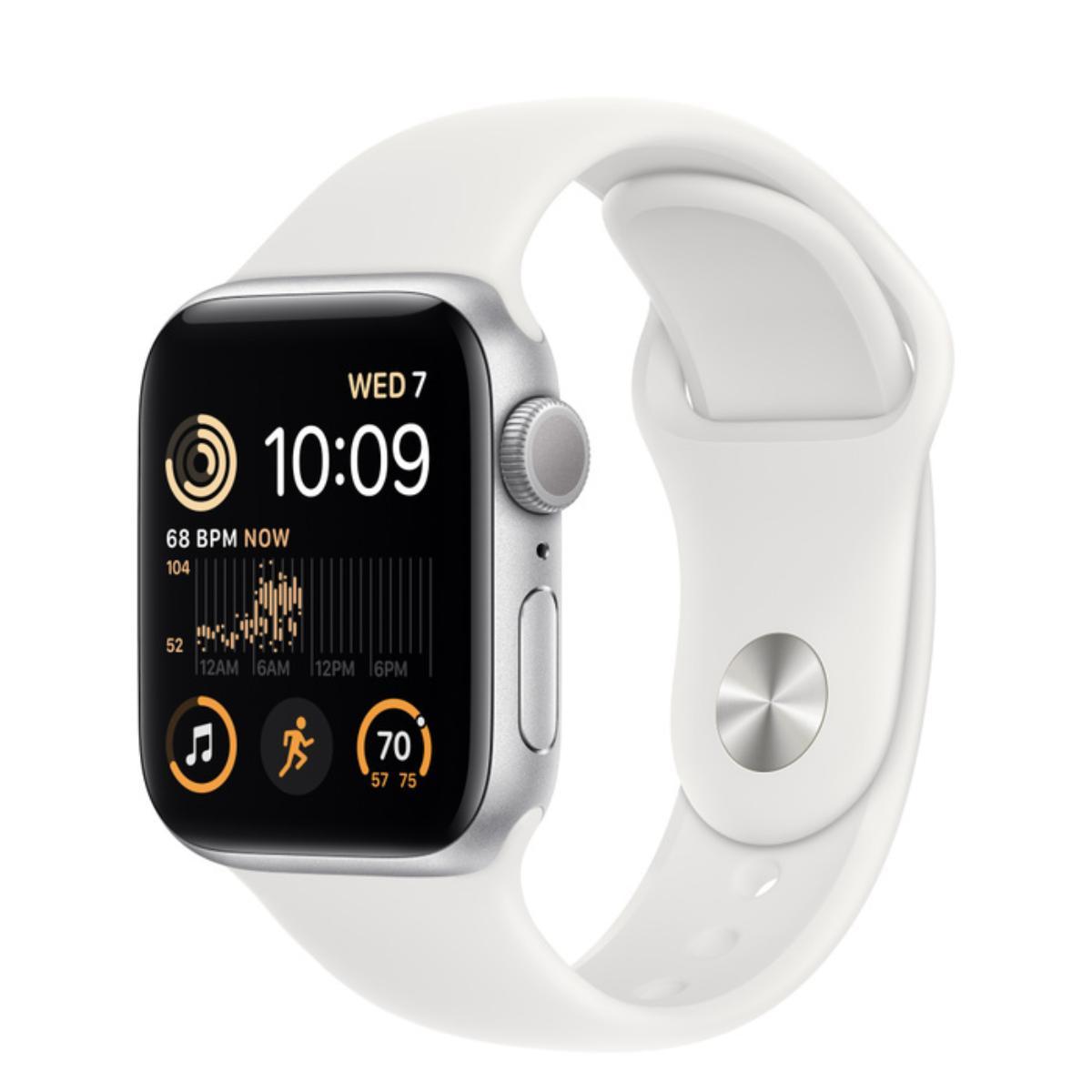 MNJV3AE/A/Apple Watch SE GPS 40mm Silver Aluminium Case with White Sport Band - Regular White / Device / 40MM