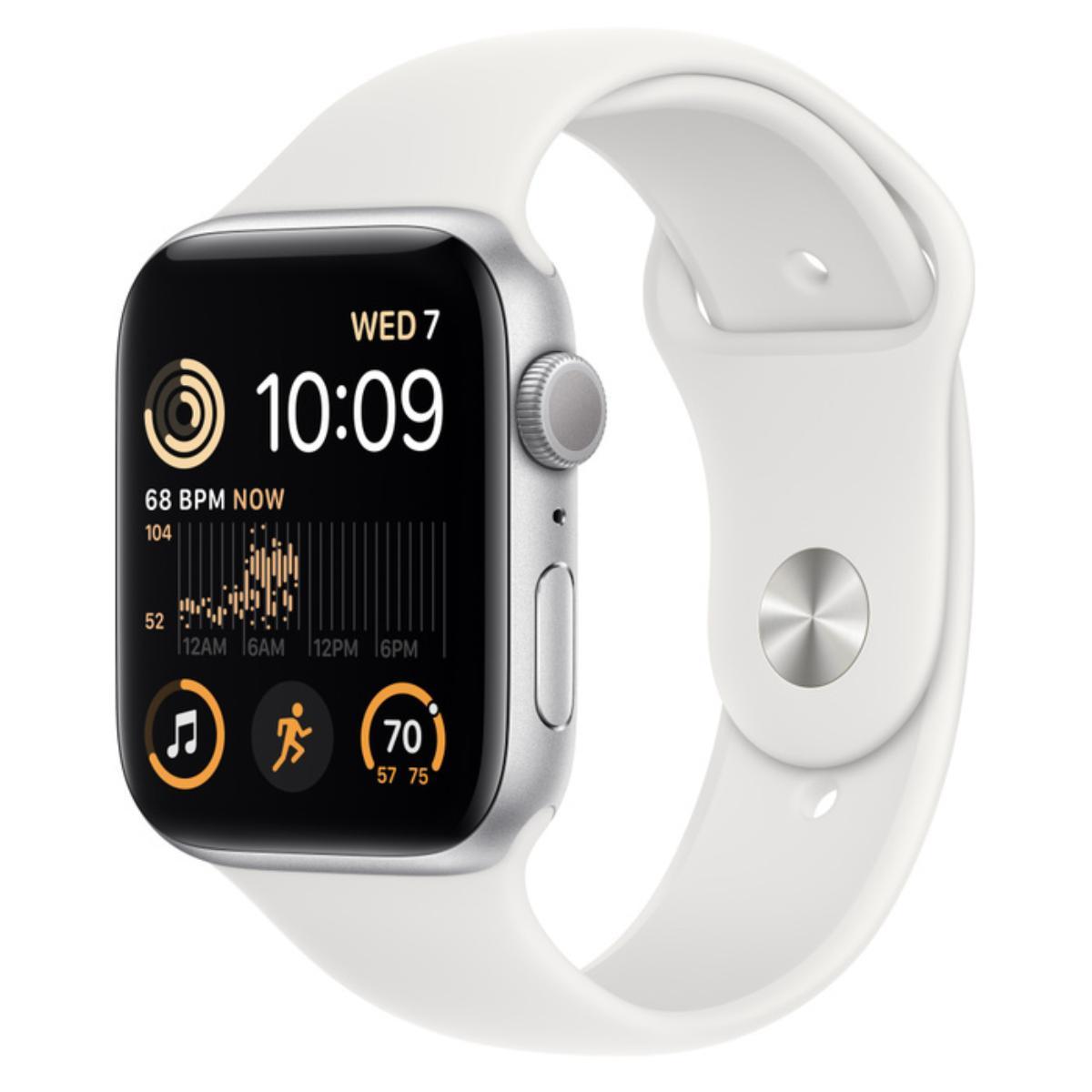 MNK23AE/A/Apple Watch SE GPS 44mm Silver Aluminium Case with White Sport Band - Regular White / Device / 44MM