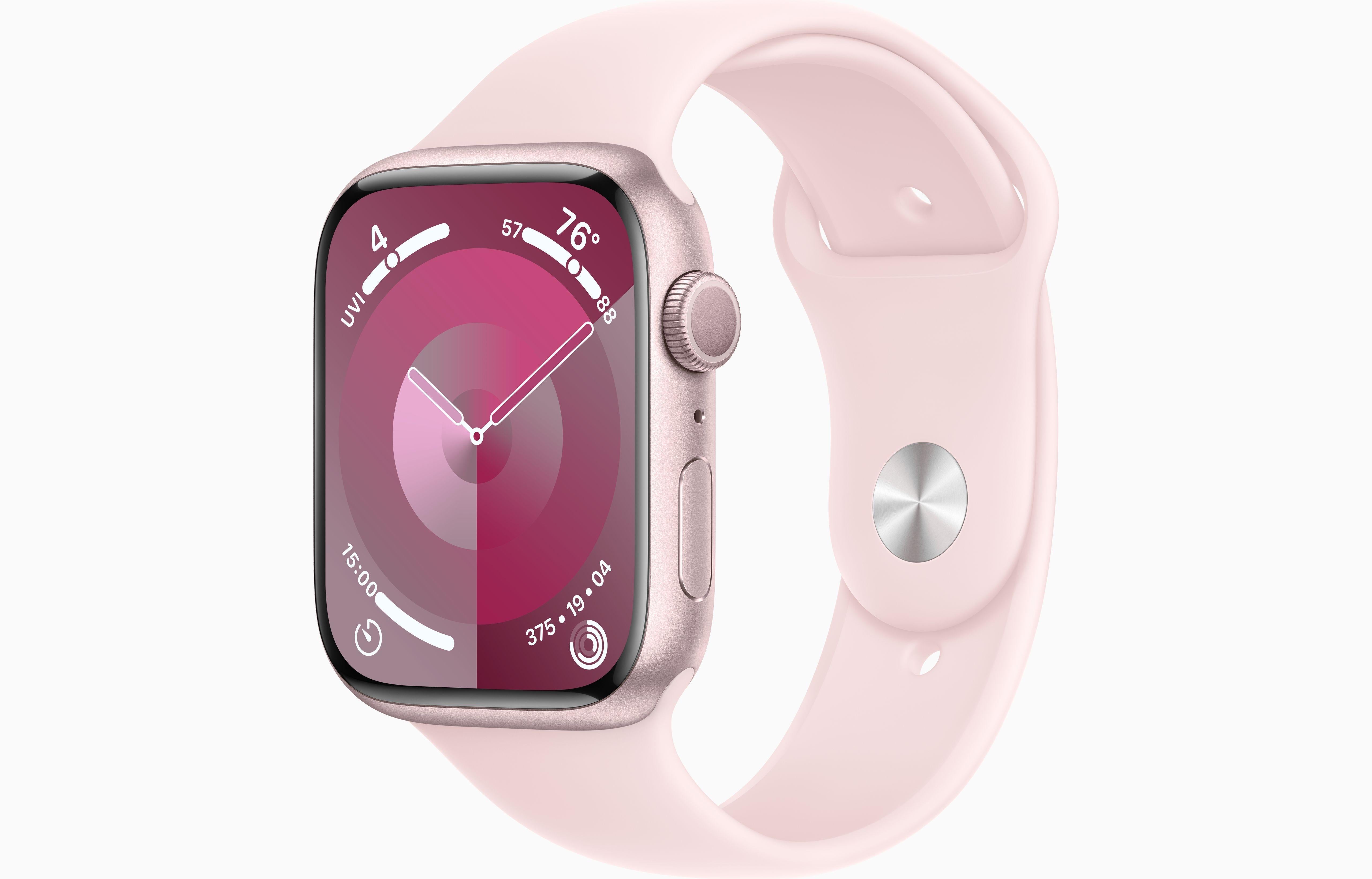 MR9G3QA/A /Apple Watch Series 9 GPS 45mm Pink Aluminium Case with Light Pink Sport Band - S/M Pink / 9 / 45MM