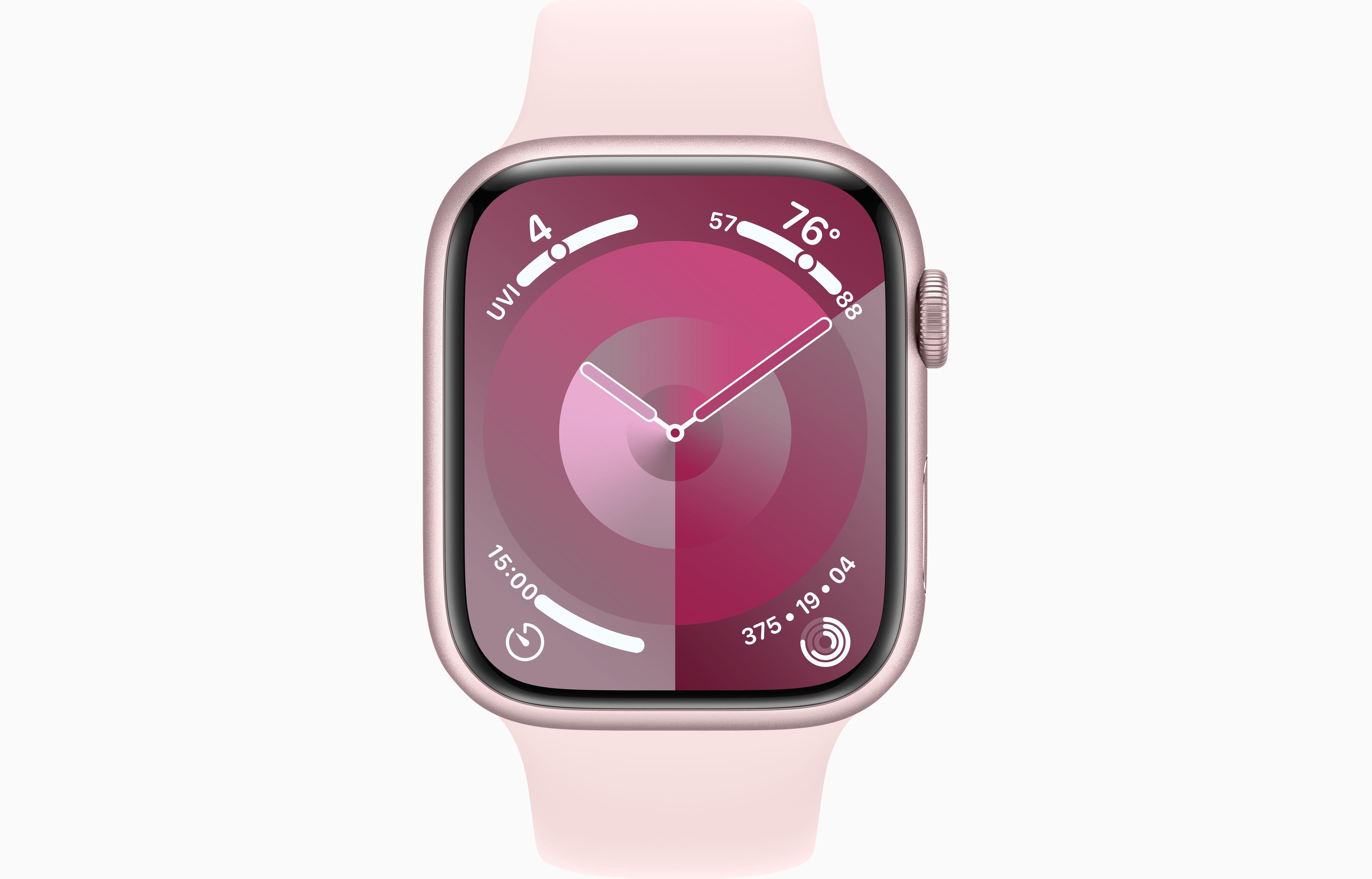 MR9G3QA/A /Apple Watch Series 9 GPS 45mm Pink Aluminium Case with Light Pink Sport Band - S/M Pink / 9 / 45MM