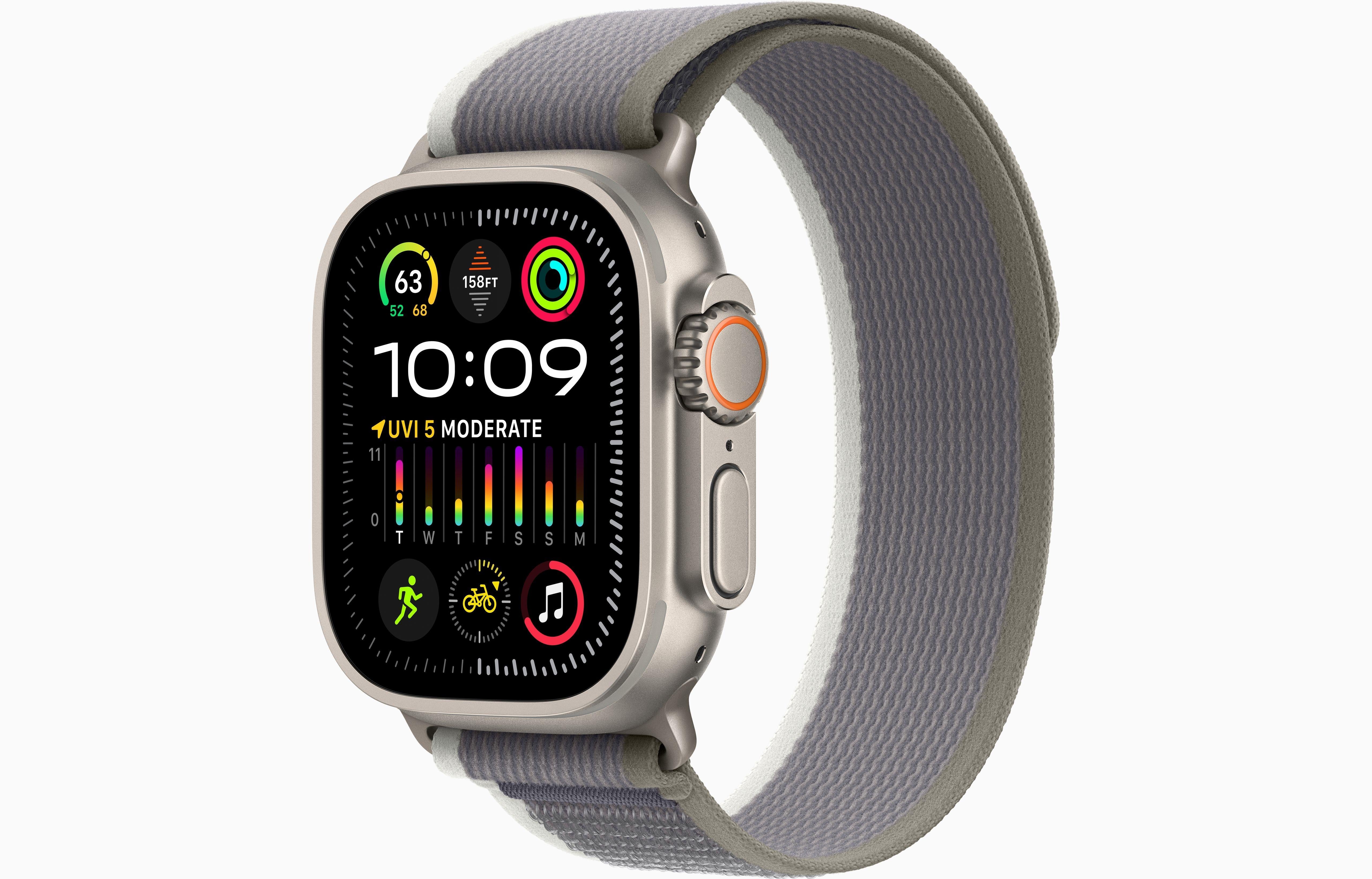 MRF43AE/A /Apple Watch Ultra 2 GPS + Cellular, 49mm Titanium Case with Green/Grey Trail Loop - M/L Green / Device / 49MM