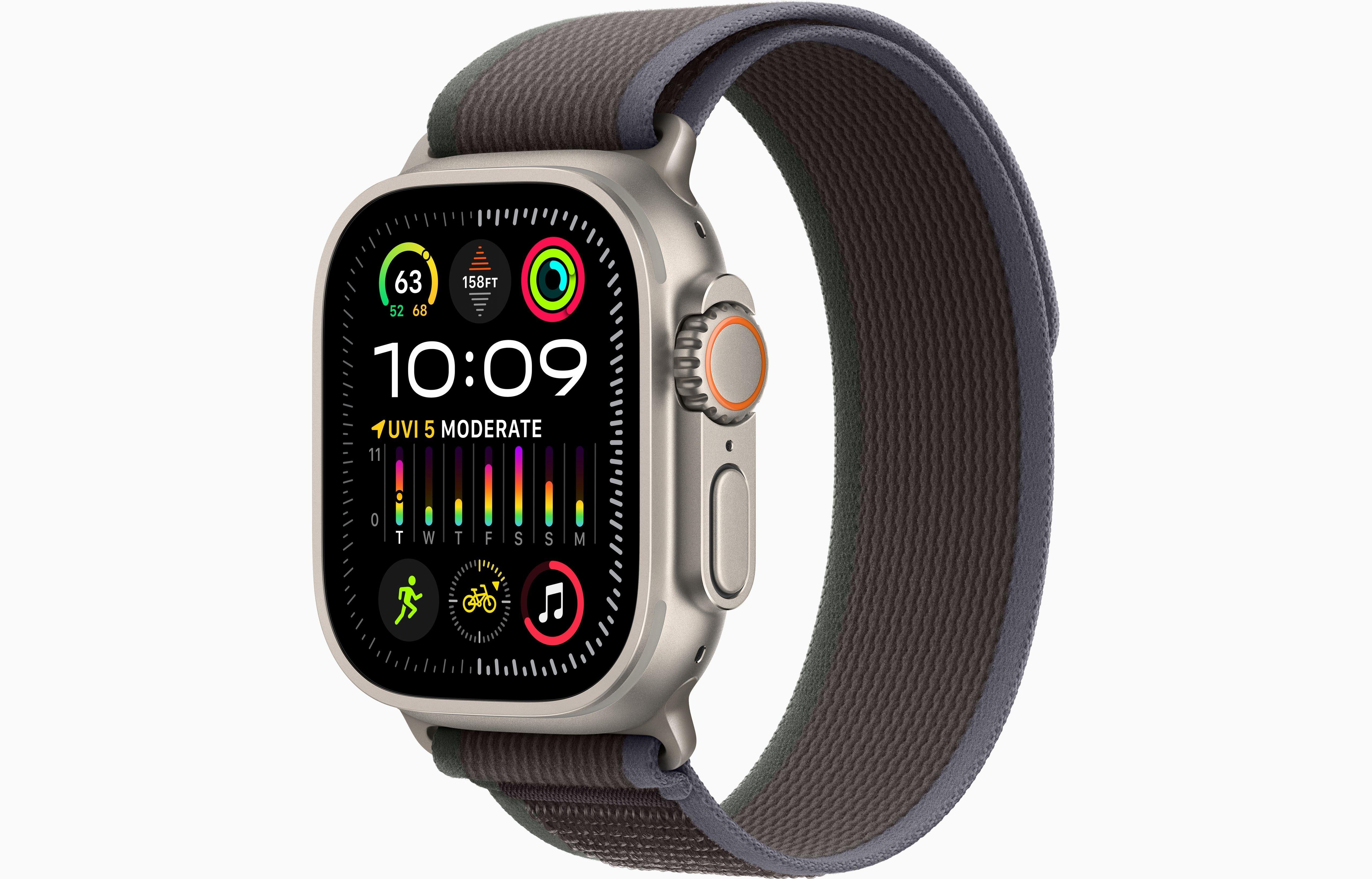 MRF63AE/A /Apple Watch Ultra 2 GPS + Cellular, 49mm Titanium Case with Blue/Black Trail Loop - M/L Black / Device / 49MM