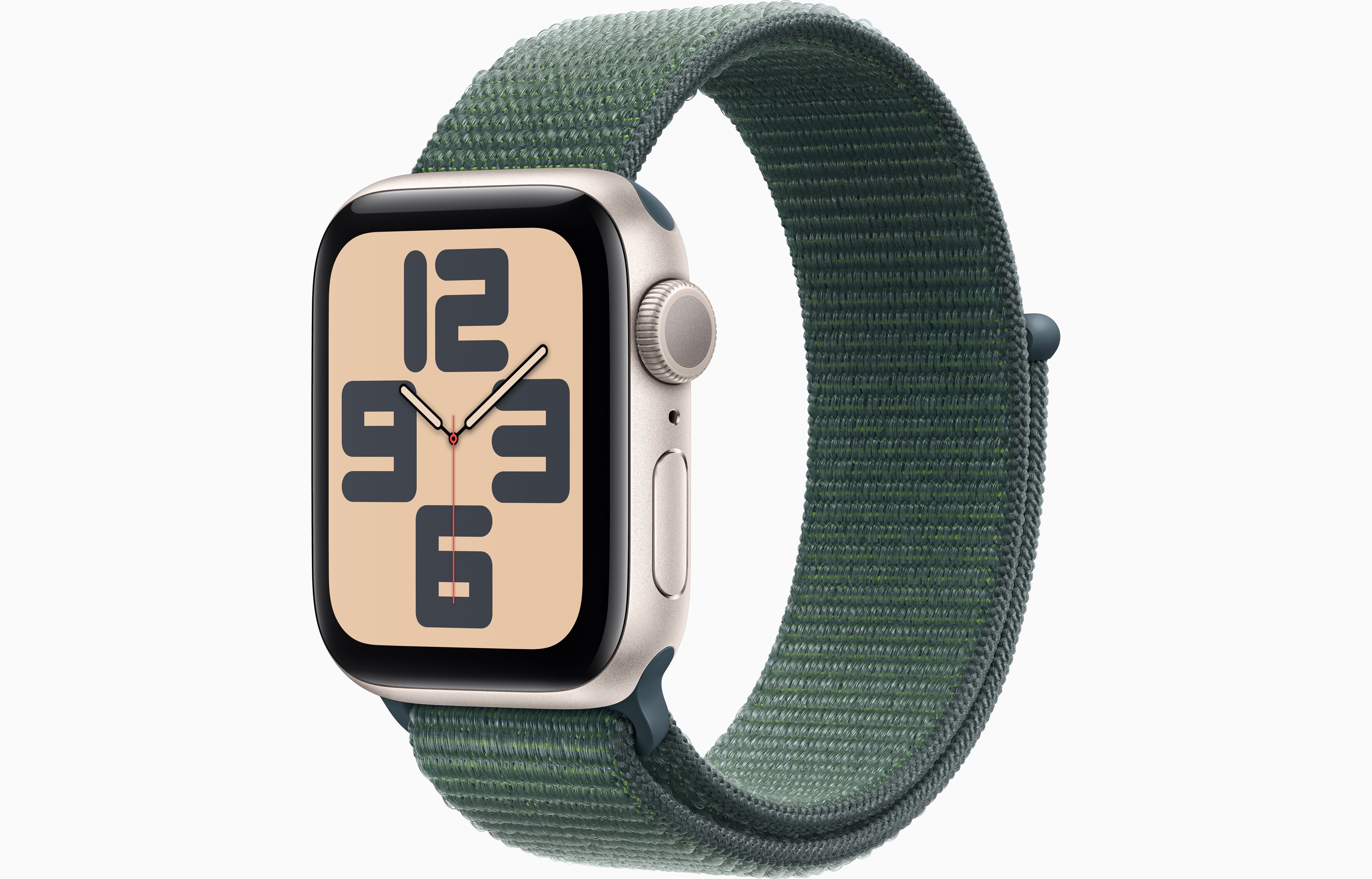 Apple Watch SE GPS 44Mm Starlight Aluminium Case, Lake Green Sport Loop