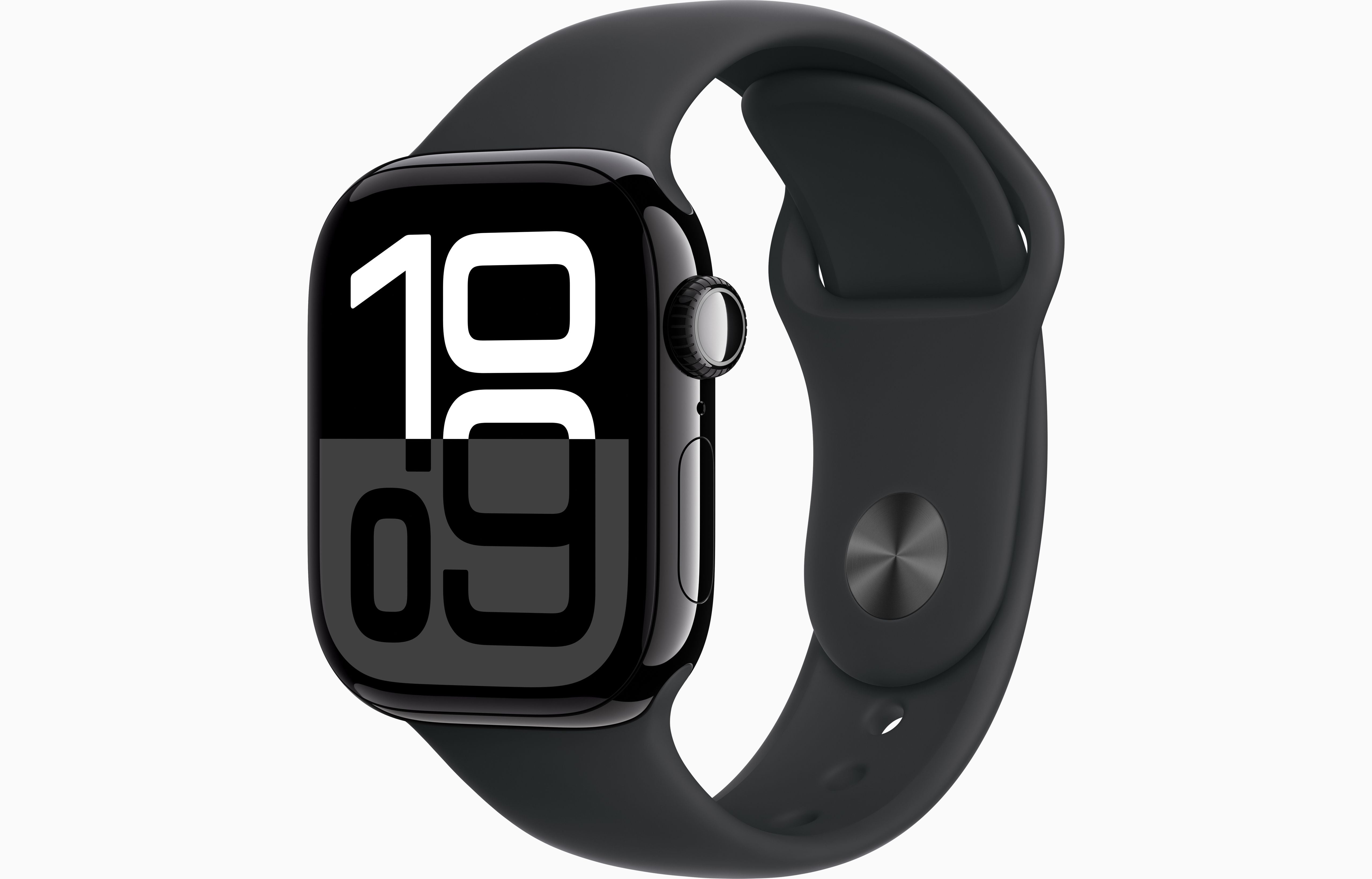 ساعة Apple Watch Series 10 GPS مقاس 42 مم، هيكل من الألومنيوم باللون الأسود النفاث مع حزام رياضي Ink