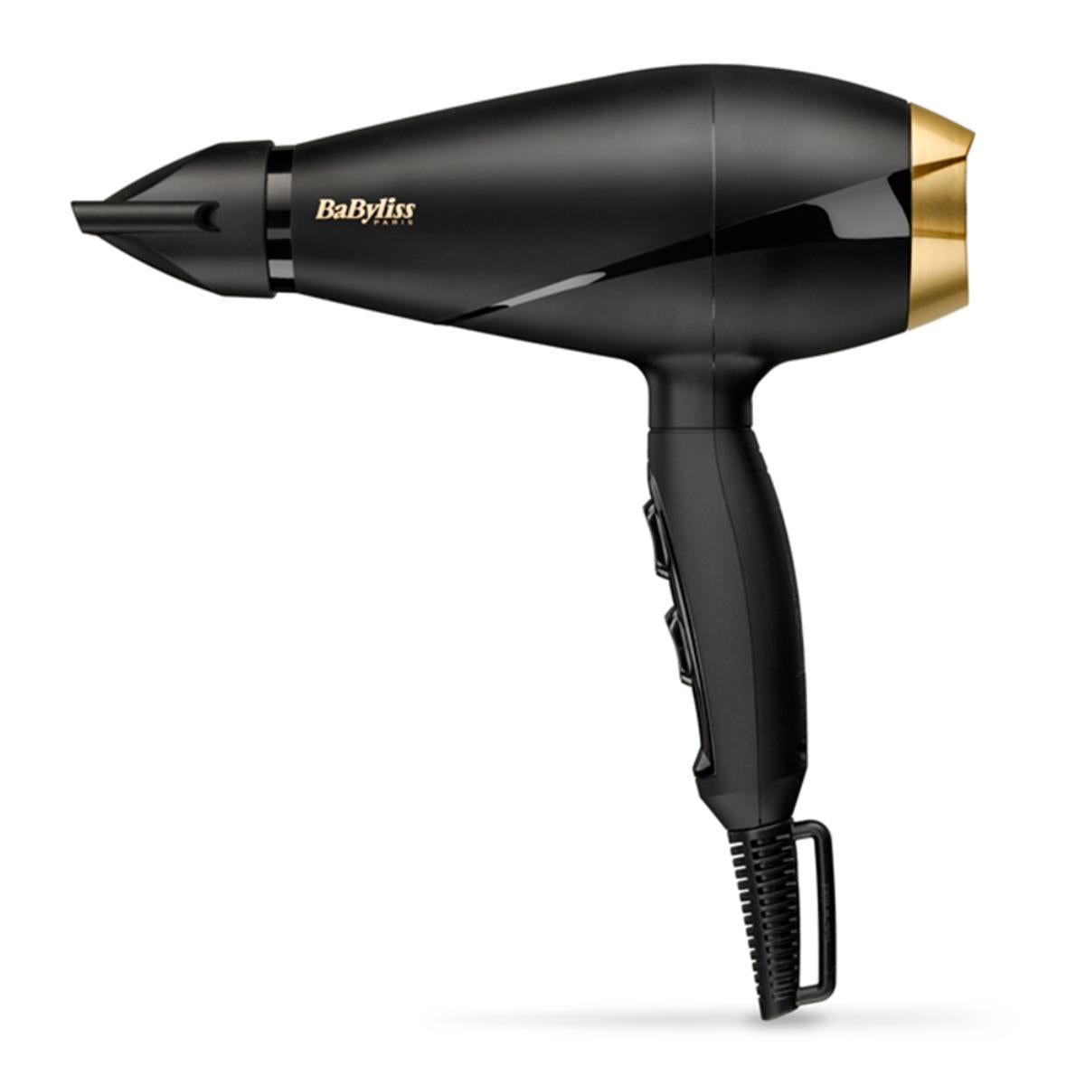 "6704E/BaByliss AC DRYER 2000W 6MM NOZZLE BLACK/GOLD 2 HEATS 2 SPEED, 100KM HAIR DRYER / 2000 WATTS / BLACK