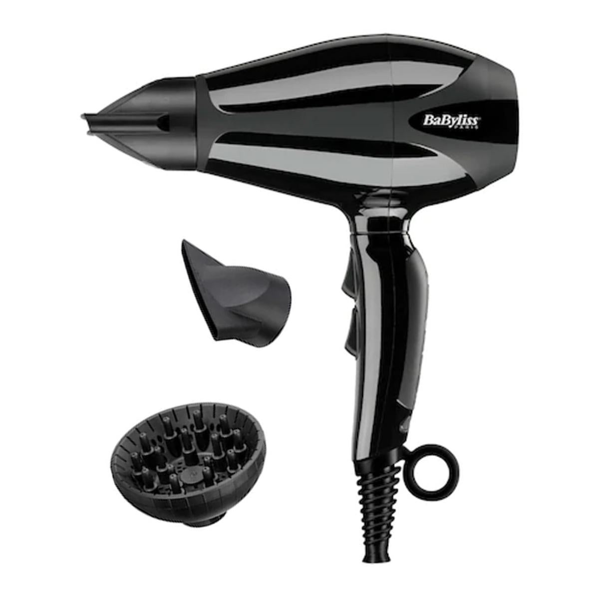 "6715DE/BaByliss AC DRYER 2400W 2 NOZZLES 6X75MM & 6X90MM IONIC BLACK 124KM HAIR DRYER / 2400 WATTS