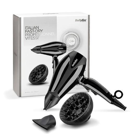 "6715DE/BaByliss AC DRYER 2400W 2 NOZZLES 6X75MM & 6X90MM IONIC BLACK 124KM HAIR DRYER / 2400 WATTS