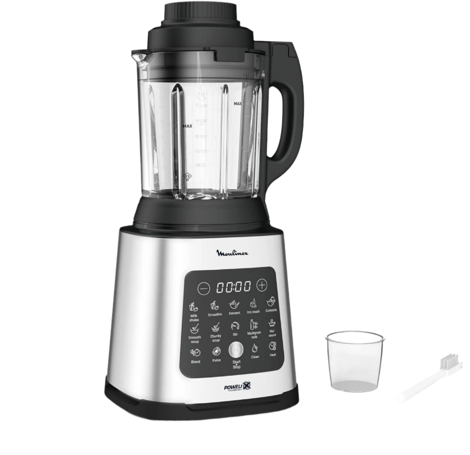 Blender with digital display on a white background