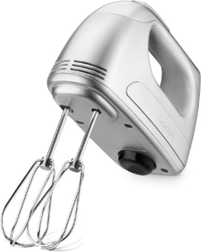 Hand mixer with whisk attachment on a white background