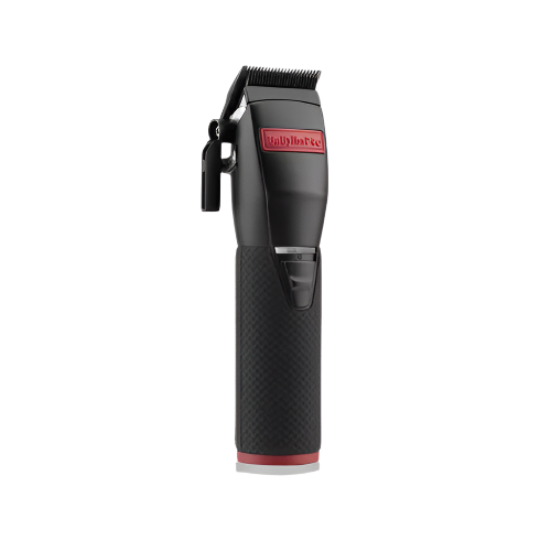 Black hair trimmer with red logo on a white background