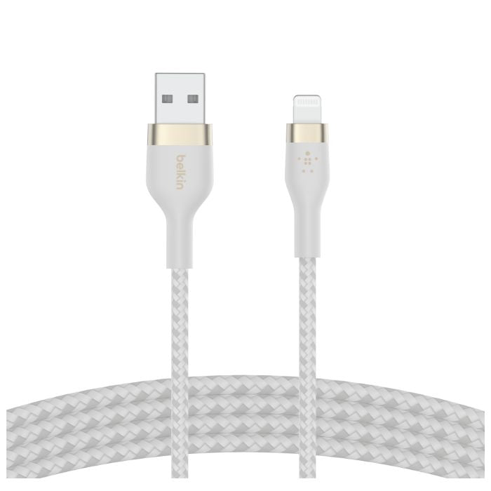 Belkin Boost Charge PRO Flex USB-A Braided Silicone Cable with Lightning Connector, 1M, White