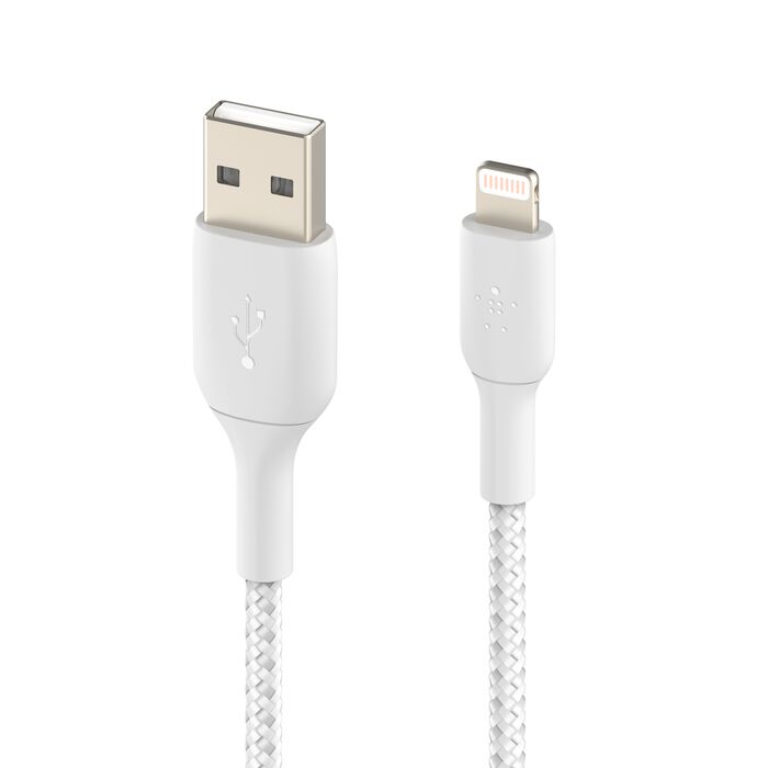 Belkin Boost Charge USB-A Braided Cable with Lightning Connector, 3Mm, White Belkin Boost Charge USB-A Braided Cable with Lightning Connector, 3Mm, White