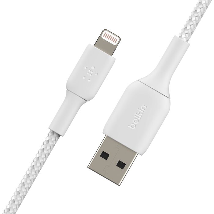 Belkin Boost Charge USB-A Braided Cable with Lightning Connector, 3Mm, White Belkin Boost Charge USB-A Braided Cable with Lightning Connector, 3Mm, White