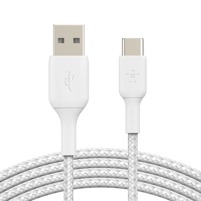 Belkin Boost Charge USB-A to USB-C Braided Cable, 2Mm, White Belkin Boost Charge USB-A to USB-C Braided Cable, 2Mm, White