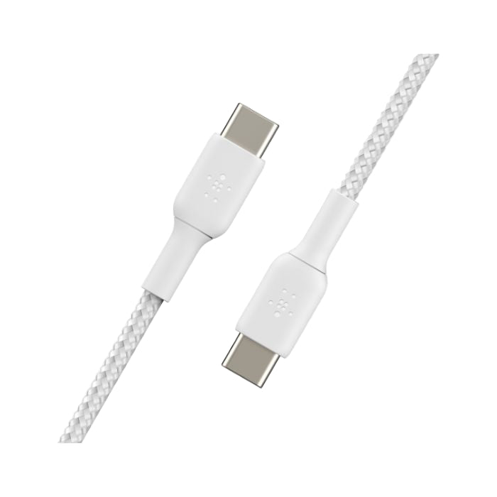 White USB-C cable with braided design on a white background