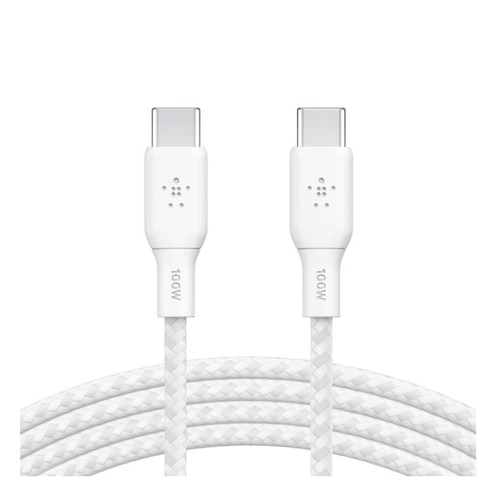 Belkin Boost Charge USB-C to USB-C Braided Cable, 2Mm, 100W PD, White