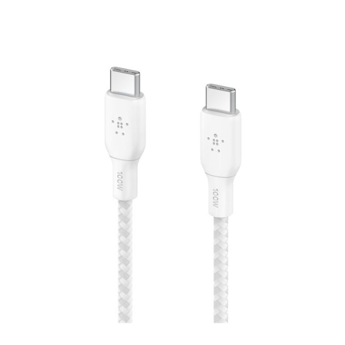 Belkin Boost Charge USB-C to USB-C Braided Cable, 2Mm, 100W PD, White Belkin Boost Charge USB-C to USB-C Braided Cable, 2Mm, 100W PD, White