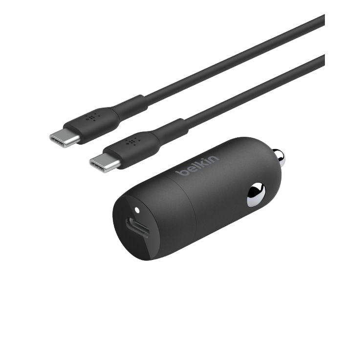 Belkin Boost Charge USB-C PD Car Charger 30Watts & 1Mm USB-C to USB-C Cable, Black
