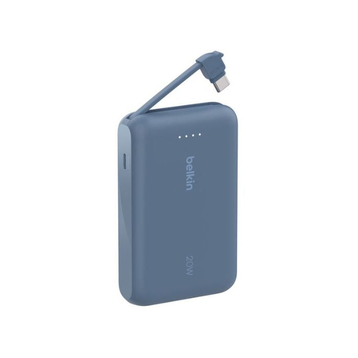 Belkin Boost Charge Power Bank 10000Mah, PD 20Watts with USB-C, Integrated Cable and USB-C Port, Blue