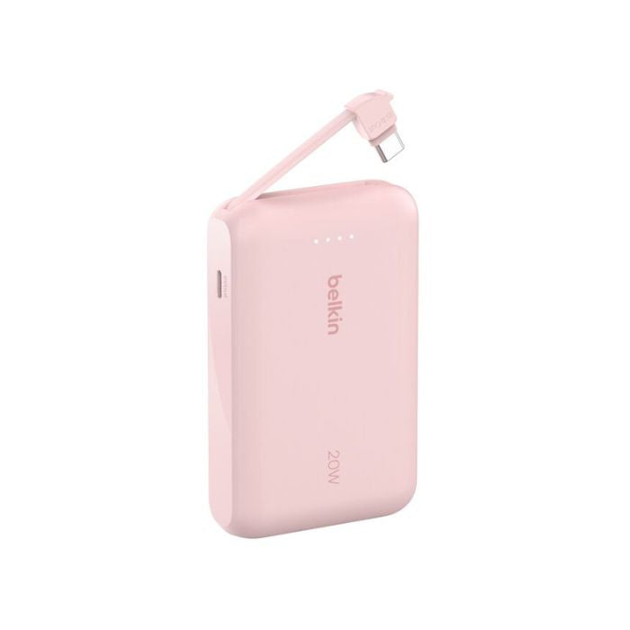 Belkin Boost Charge Power Bank 10000Mah, PD 20Watts with USB-C, Integrated Cable and USB-C Port, Pink