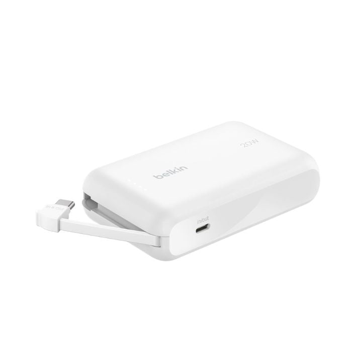 Belkin Boost Charge Power Bank 10000Mah, PD 20Watts with USB-C, Integrated Cable and USB-C Port, White Belkin Boost Charge Power Bank 10000Mah, PD 20Watts with USB-C, Integrated Cable and USB-C Port, White