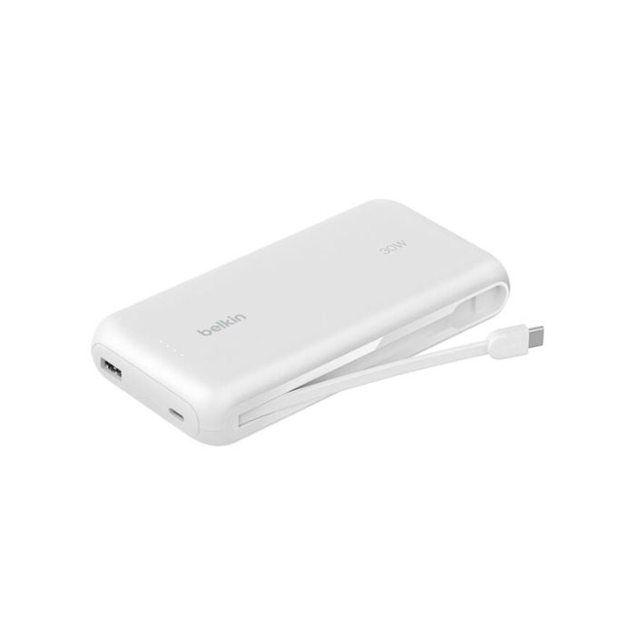 Belkin Boost Charge Power Bank 20000Mah, PD 30Watts with USB-C, Integrated Cable and USB-C & USB-A, White