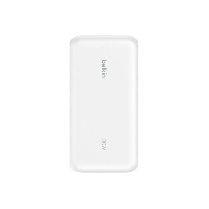Belkin Boost Charge Power Bank 20000Mah, PD 30Watts with USB-C, Integrated Cable and USB-C & USB-A, White