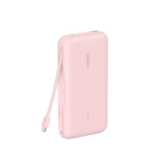 Belkin Boost Charge Power Bank 20000Mah, PD 30Watts with USB-C, Integrated Cable and USB-C & USB-A, Pink Belkin Boost Charge Power Bank 20000Mah, PD 30Watts with USB-C, Integrated Cable and USB-C & USB-A, Pink