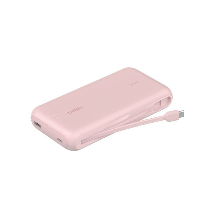 Belkin Boost Charge Power Bank 20000Mah, PD 30Watts with USB-C, Integrated Cable and USB-C & USB-A, Pink Belkin Boost Charge Power Bank 20000Mah, PD 30Watts with USB-C, Integrated Cable and USB-C & USB-A, Pink