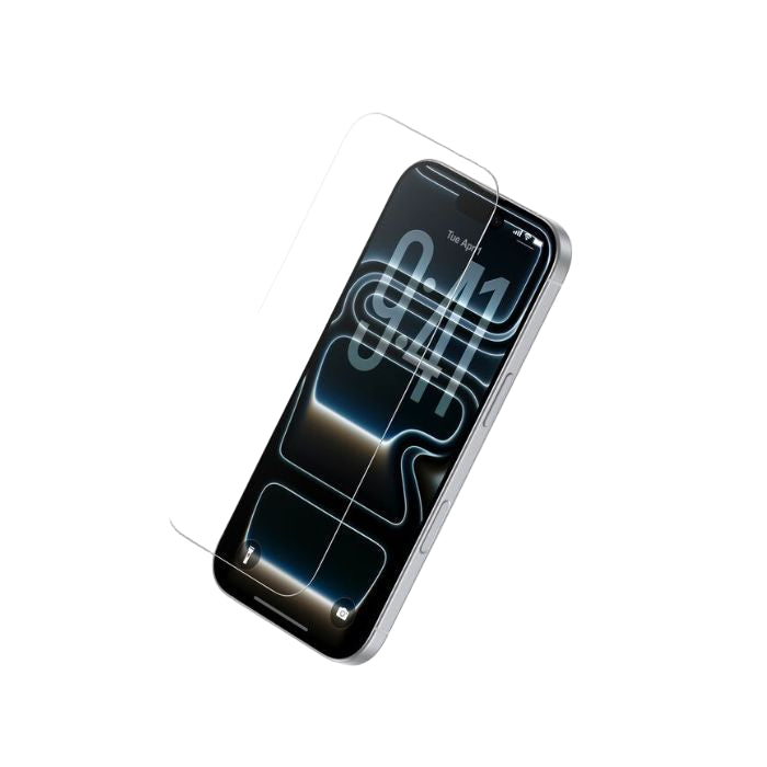 Smartphone with a screen protector applied on a white background