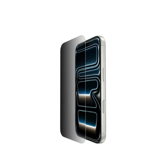 Smartphone with a reflective screen protector on a white background