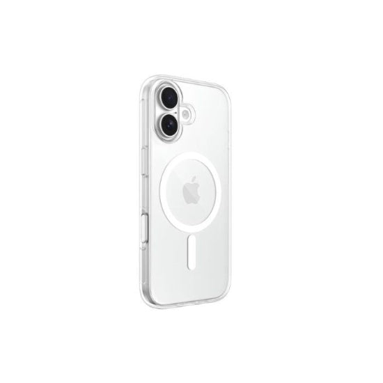 Clear phone case with Apple logo on a white background