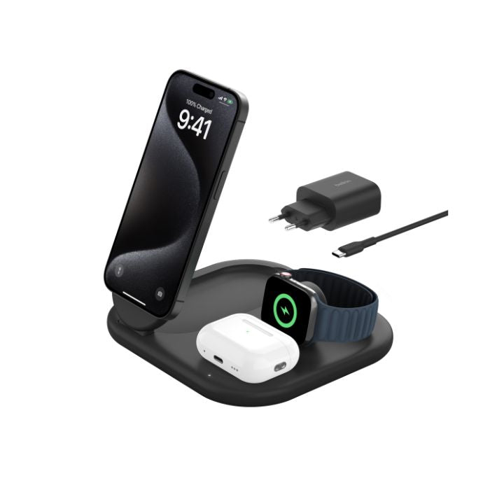 Belkin Boost Charge 3-in-1 Magnetic Charging Stand, Qi2 Fast Wireless Charging,15Watts