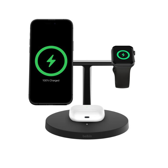 Belkin Boost Charge 3-in-1-Wireless Charger, MagSafe Compatible, PSU Included, Black Belkin Boost Charge 3-in-1-Wireless Charger, MagSafe Compatible, PSU Included, Black