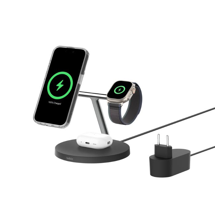 Belkin Boost Charge 3-in-1-Wireless Charger, MagSafe Compatible, PSU Included, Black Belkin Boost Charge 3-in-1-Wireless Charger, MagSafe Compatible, PSU Included, Black