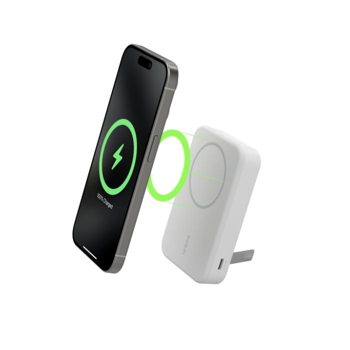 Belkin Boost Charge Qi2 Magnetic Wireless, Power Bank 10000Mah & Stand, 15Watts, White Belkin Boost Charge Qi2 Magnetic Wireless, Power Bank 10000Mah & Stand, 15Watts, White