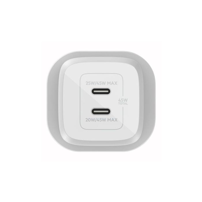 Belkin Wall Charger with Interchangeable Plug, 70Watts, 2Ports, White