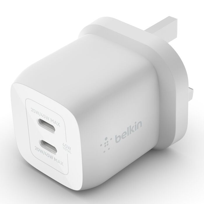 Belkin Wall Charger with Interchangeable Plug, 70Watts, 2Ports, White Belkin Wall Charger with Interchangeable Plug, 70Watts, 2Ports, White