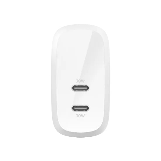 Belkin Wall Charger Boost Charge Dual, 30Watts, USB-C PD, 60Watts, White