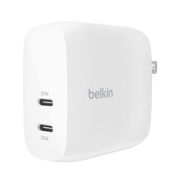 Belkin Wall Charger Boost Charge Dual, 30Watts, USB-C PD, 60Watts, White