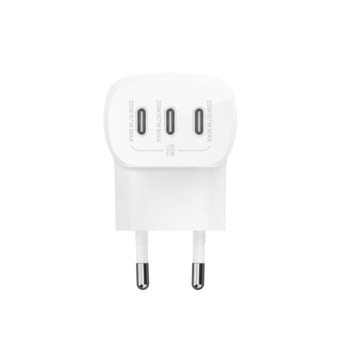 Belkin Wall Charger With PPS, 67Watts, Triple USB-C Ports PD, 25W & 20W & 20W, White