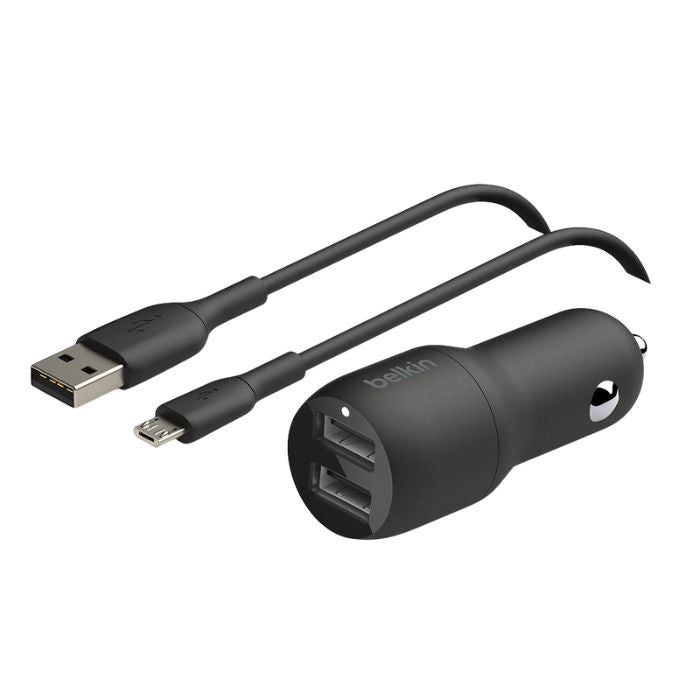 Belkin Boost Charge Dual USB-A Car Charger, 24Watts, 12Watts Power from Each Port, Black