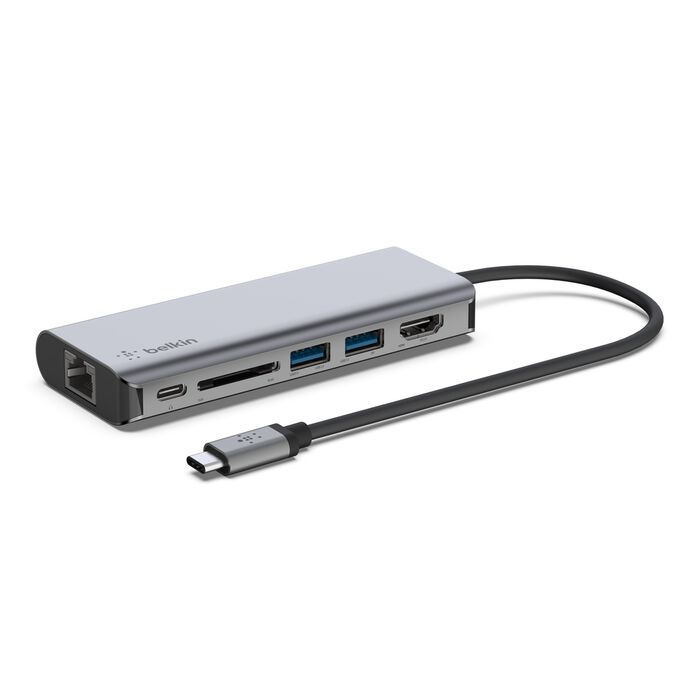 Belkin USB-C Multiport Adapter 6-in-1, 2 x USB A 3.0 (5Gpbs), 1 x HDMI 4k, GbE, 1 x USB, Grey Belkin USB-C Multiport Adapter 6-in-1, 2 x USB A 3.0 (5Gpbs), 1 x HDMI 4k, GbE, 1 x USB, Grey