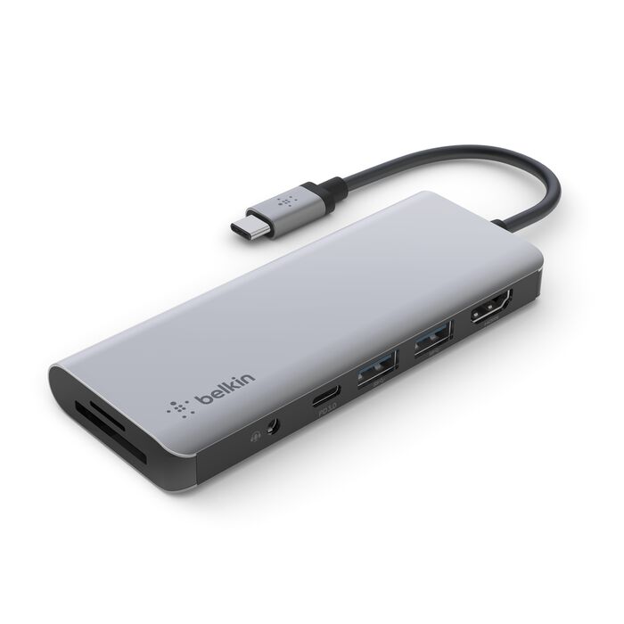 Belkin Connect USB-C 7-in-1 Multiport Hub Adapter-USB-C 3.0, 2x USB-A BC1.2 Ports-4K